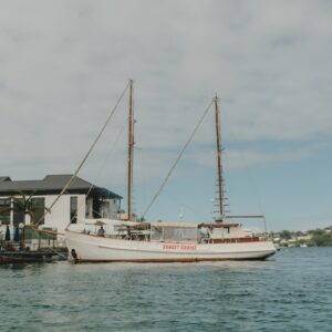 white boat floating on sea