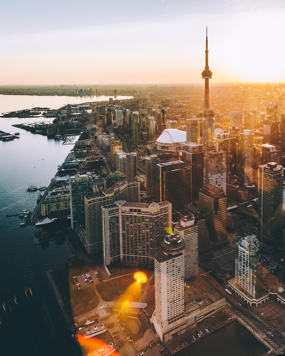 eSIM Canada Aerial photo of city during golden hour