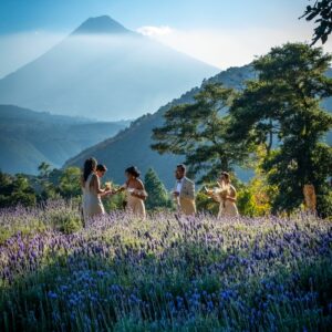 eSIM Guatemala wedding at purple flower field