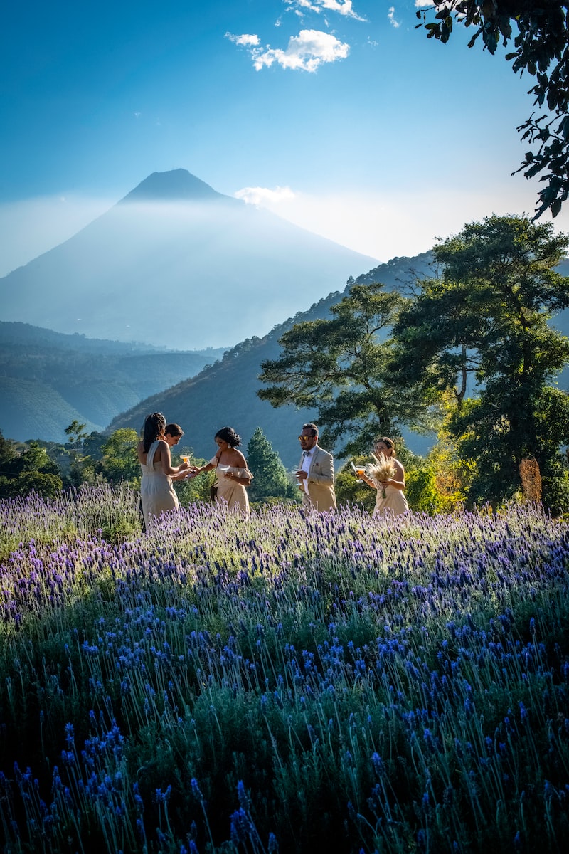 eSIM Guatemala wedding at purple flower field